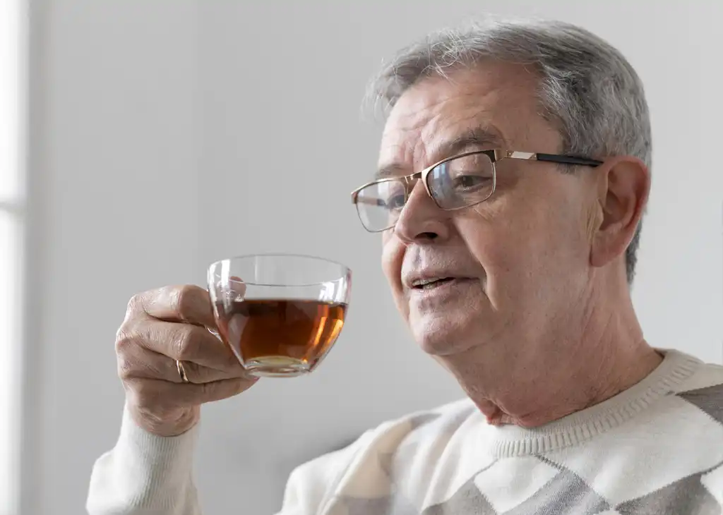 Man over 50 enjoying morning ginger tea for boosting morning energy naturally