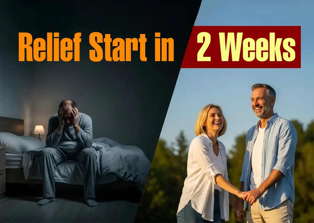 A man transforms from frustrated by BPH symptoms to happy and relieved after PAE treatment, highlighting the procedure's impact on quality of life.