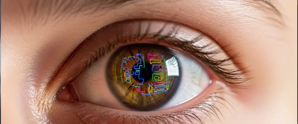 A close-up of an eye reflecting a screen, symbolizing sexual fantasy and pornography.
