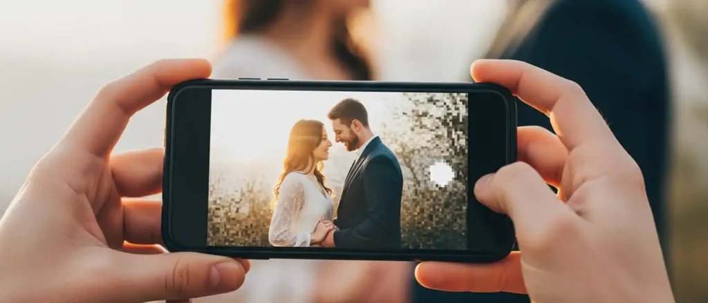 A photo illustrating the distorted "Porn vs. Reality Sex" gap, showing a blurred screen versus real connection.