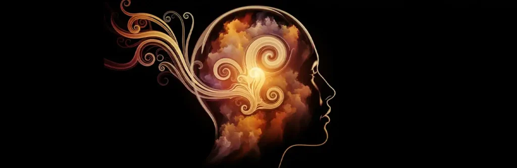 A silhouette of a head filled with warm, abstract colors, illustrating the concept of psychological arousal starting in the brain