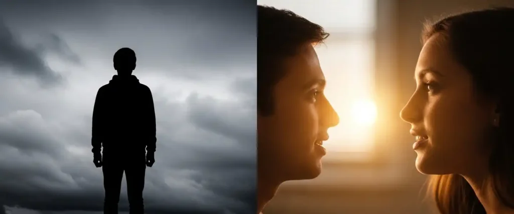 A visual metaphor showing how sexual communication can clear the "negative cloud" of shame.