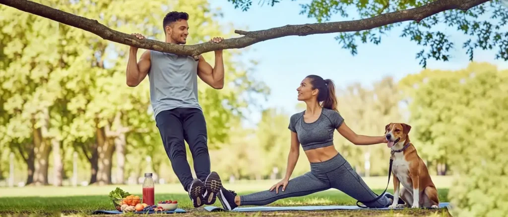 Active couple demonstrating natural libido boosters through physical fitness and healthy lifestyle