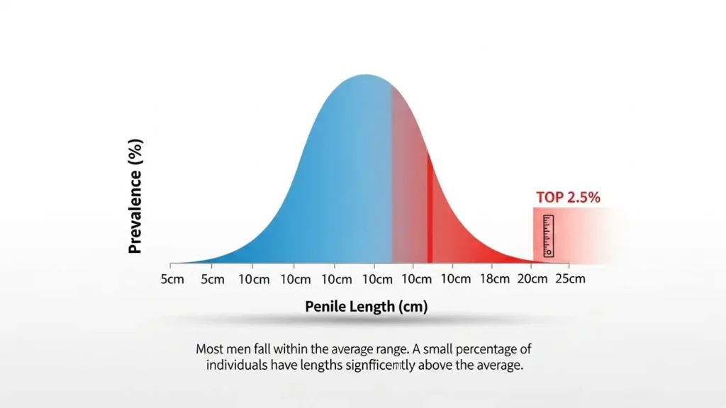 Bell curve graph showing average penis size vs Mega Phallus / Mega Penis statistics.