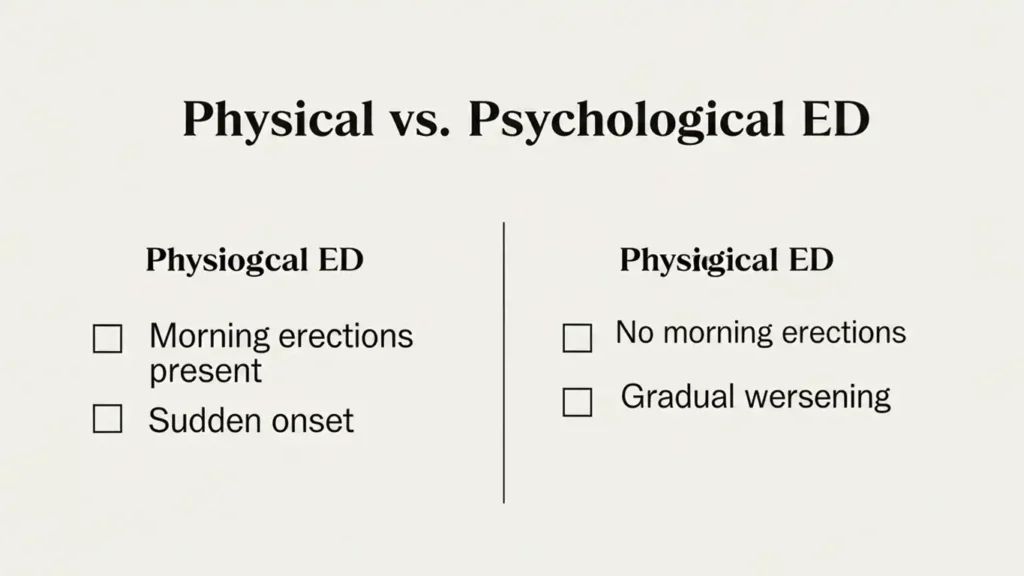 Checklist to help men distinguish between organic and stress-induced erectile dysfunction