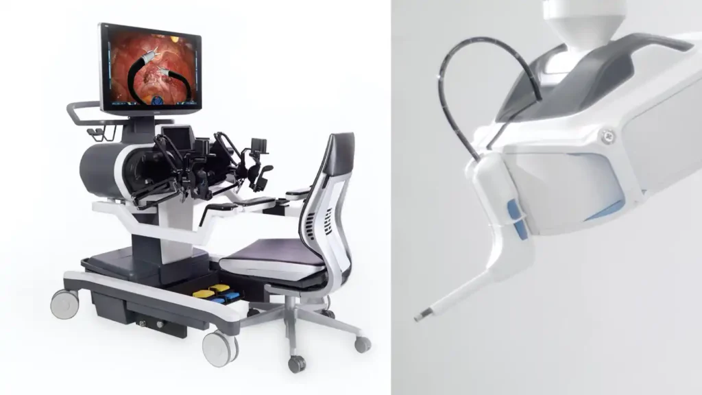 Comparison graphic of robotic prostate surgery arms versus Aquablation water jet therapy for prostate cancer treatment.
