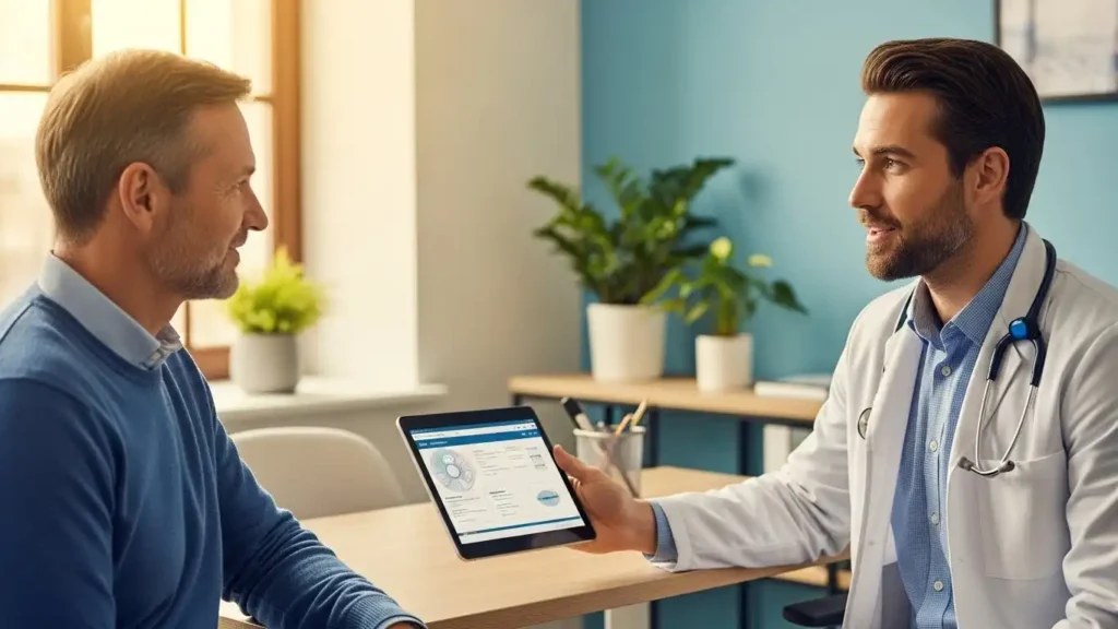 Doctor discussing robotic prostate surgery alternatives with a patient