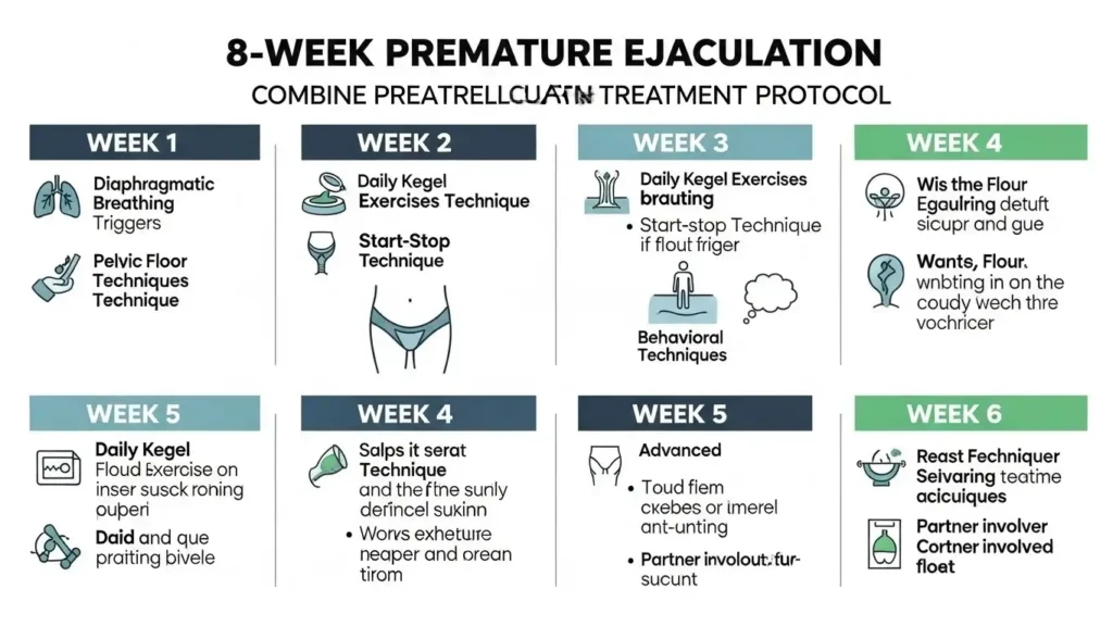 Eight week premature ejaculation treatment protocol schedule combining breathing exercises pelvic floor training and behavioral techniques