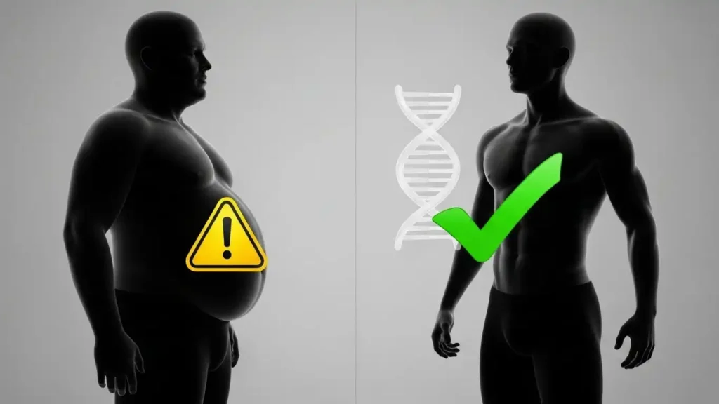 Illustration comparing a man with metabolic syndrome and belly fat versus a healthy man, highlighting the link between weight and Male Fertility.