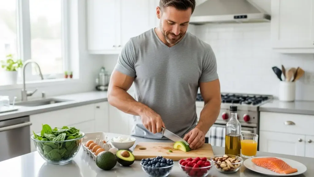 Man making healthy diet choices to support natural testosterone levels.