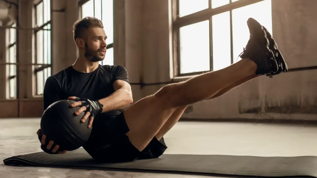 Man performing lower body exercises to improve pelvic blood flow and health.