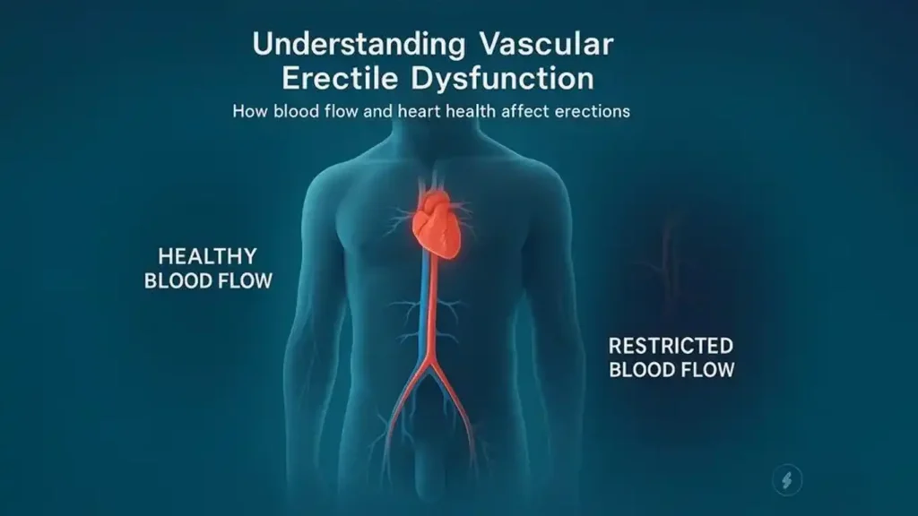 Timeline showing erectile dysfunction as early warning sign appearing 3-5 years before cardiovascular disease and heart attacks