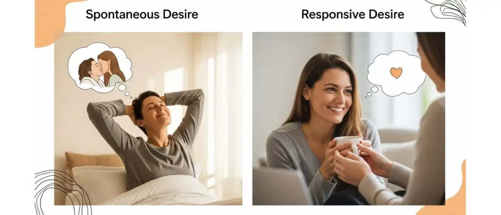 Visual explanation of responsive desire versus spontaneous desire in sexual wellness