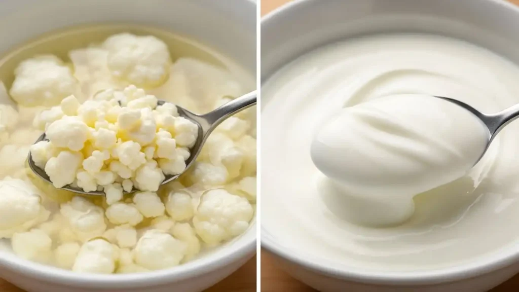 Visual guide to probiotic yogurt texture and separation.