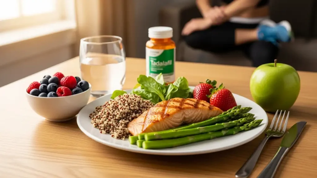 Healthy eating and lifestyle to complement tadalafil use. (Benefits of Tadalafil after 50 years)