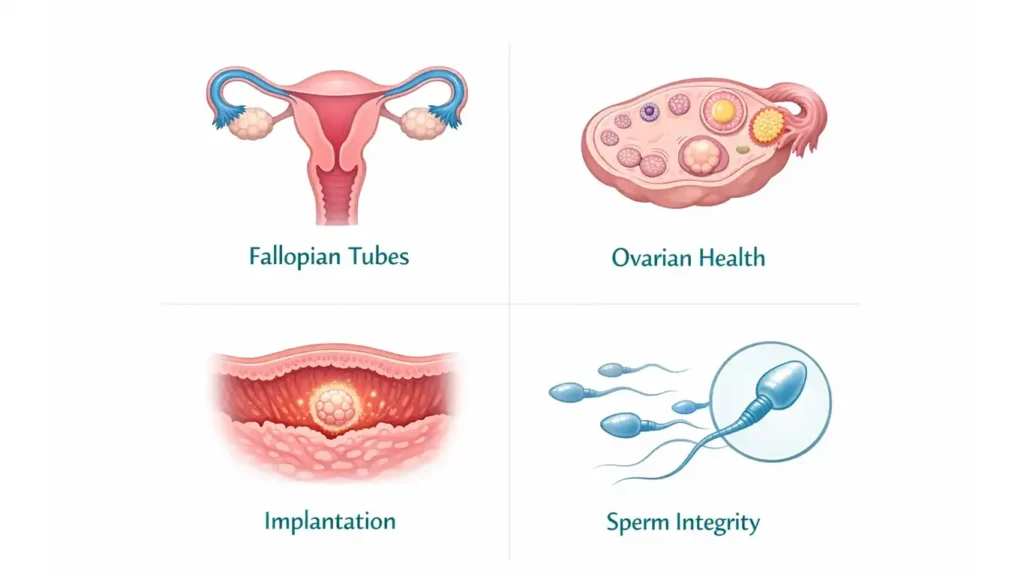 Infertility pathways in endometriosis affecting tubes eggs implantation and sperm function. (how much does ivf cost with endometriosis what to budget for)