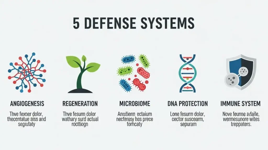 Infographic showing the five natural defense systems of the lungs.