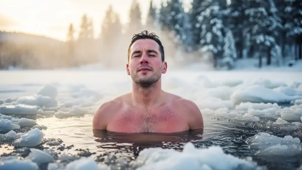  Man practicing cold water exposure for dopamine regulation.