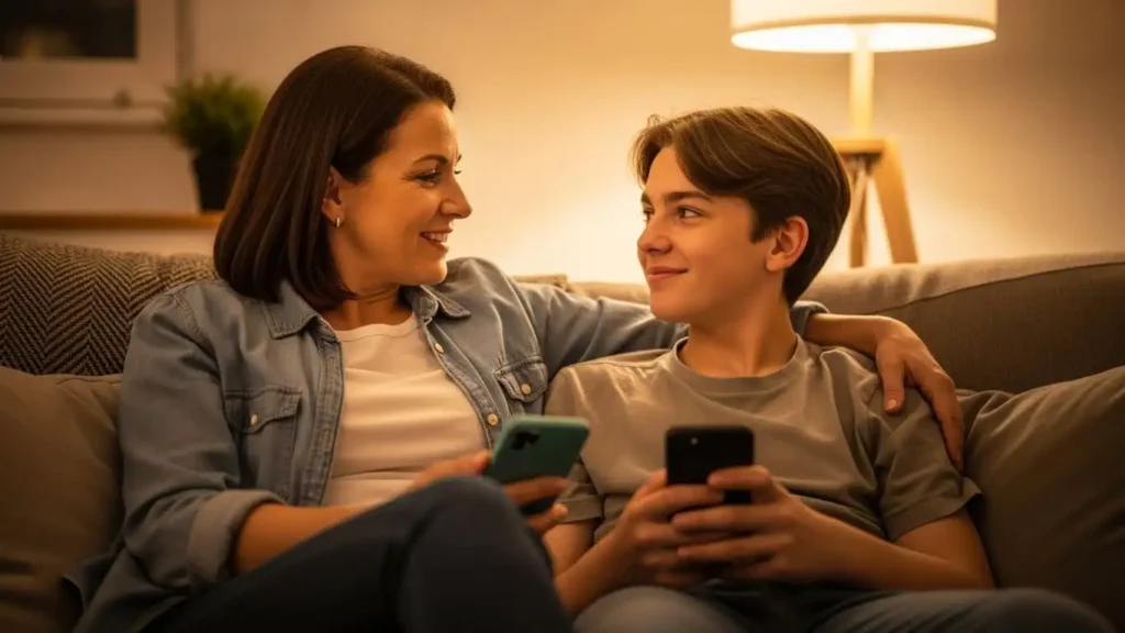 Parent and teenager talking about how does social media affect mental health without phones