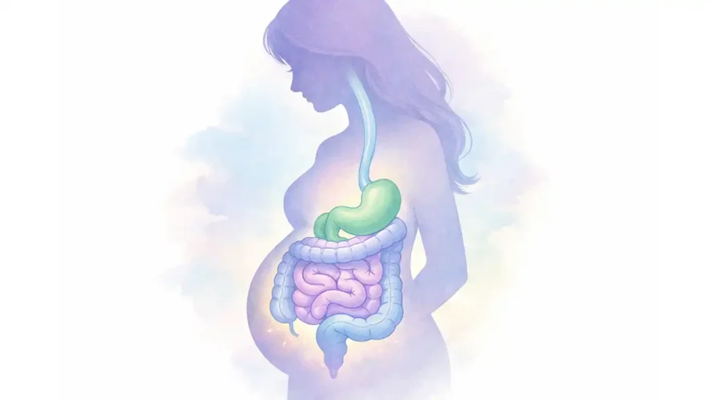 Pregnant woman experiencing digestive changes showing is diarrhea a symptom of pregnancy concerns. (is diarrhea a symptom of pregnancy)