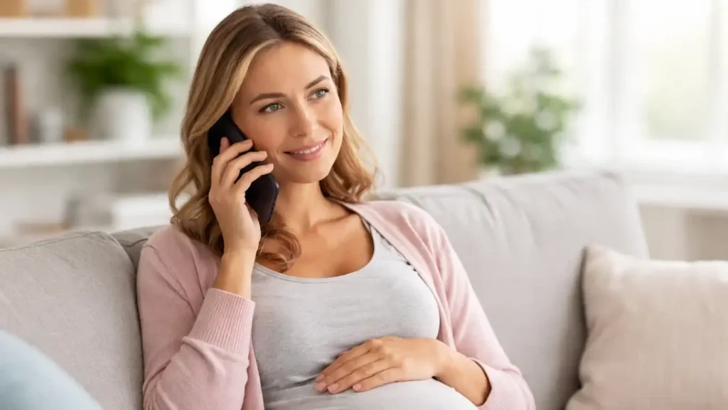 When to worry about diarrhea in pregnancy showing woman contacting healthcare provider about early pregnancy stomach issues. (is diarrhea a symptom of pregnancy)